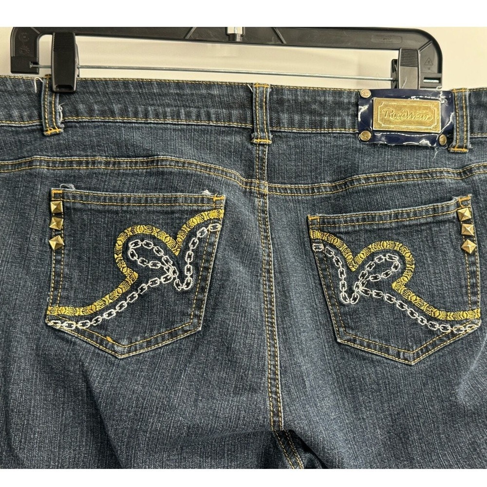 Rocawear Women's Jeans Size 18 Blue Denim‎ Studded Chain Embellished Pockets - Picture 4 of 6